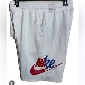Nike French Terry Cloth White Above Knee Shorts Mens M White Red Blue Embroidery